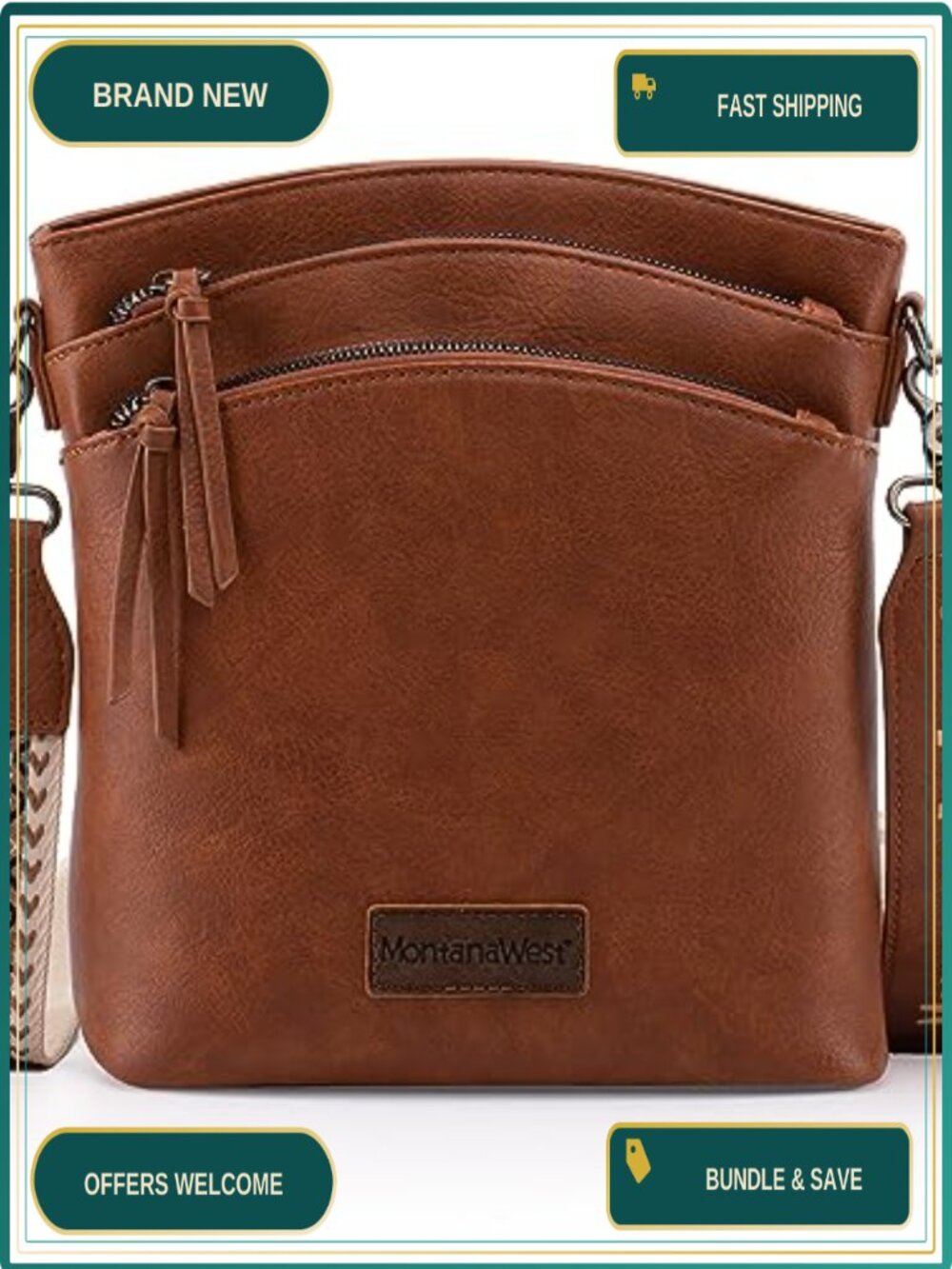 Montana West Multi Zip Pocket Crossbody Bag Guitar Strap